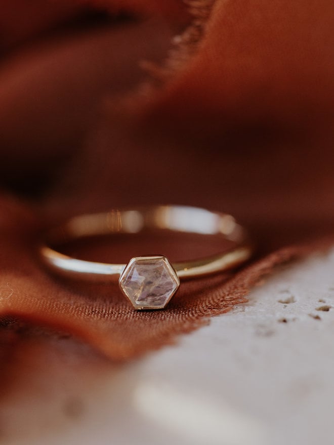 Sarah O Large & Small Round Moonstone Hammered Band Ring