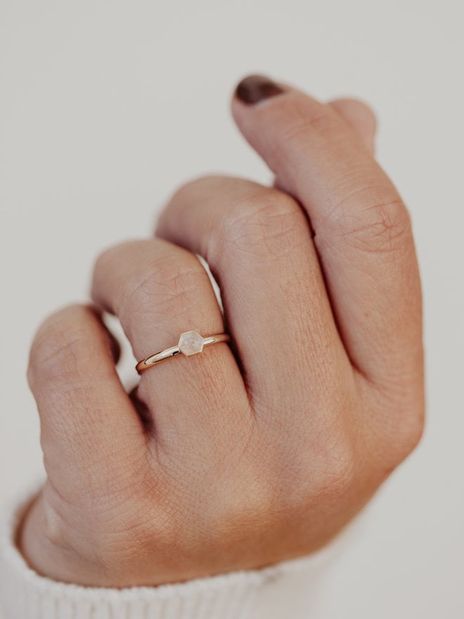 Sarah O Large & Small Round Moonstone Hammered Band Ring