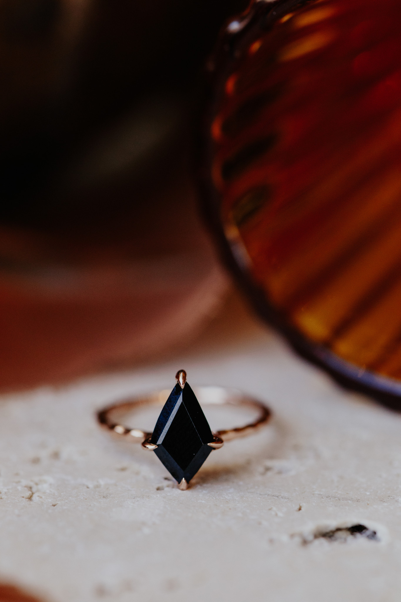 Sarah O Large & Small Round Black Spinel Hammered Band Ring