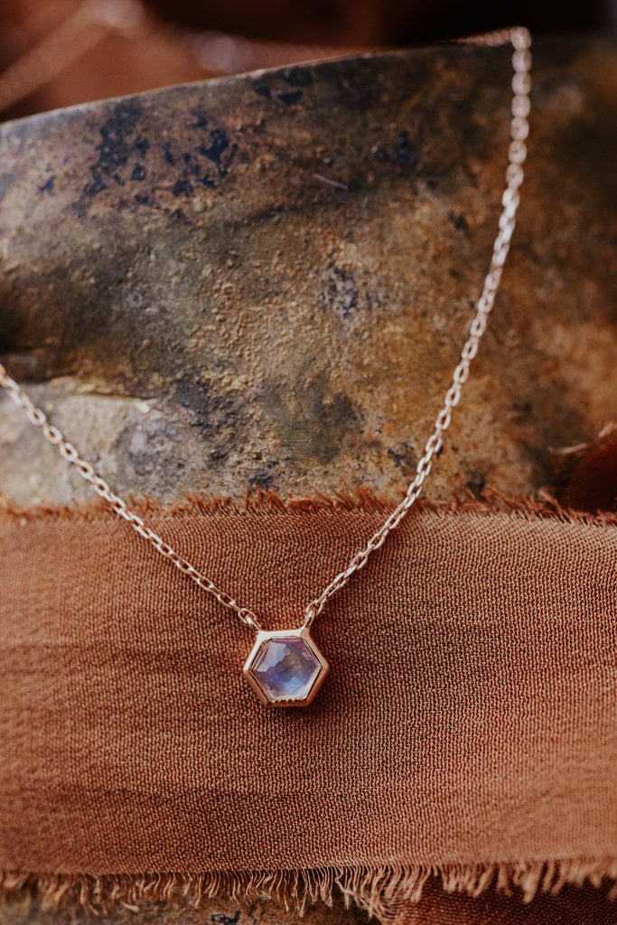 Sarah O Tiny Hexagon Moonstone Necklace