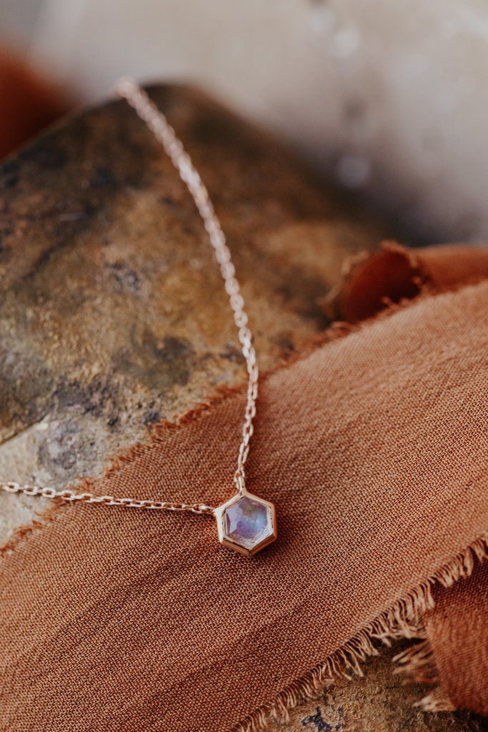 Sarah O Tiny Hexagon Moonstone Necklace