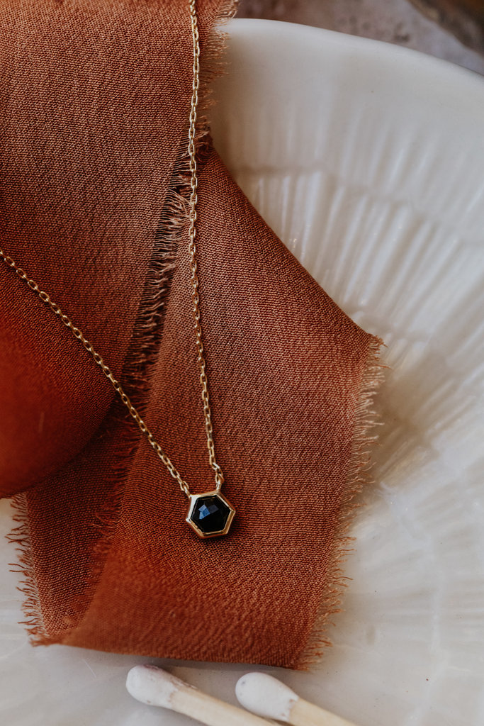 Sarah O Tiny Hexagon Black Spinel Necklace