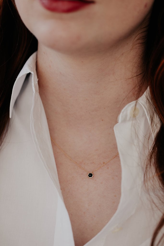 Sarah O Tiny Hexagon Black Spinel Necklace