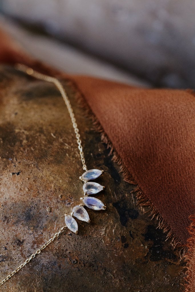 Sarah O Pear and Marquise Moonstone Curved Necklace