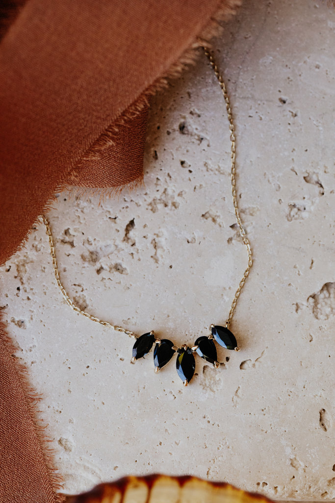 Sarah O Pear and Marquise Black Spinel Curved Necklace