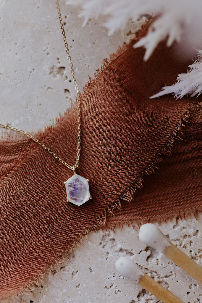 Sarah O Long Hexagon Moonstone in Prongs Necklace