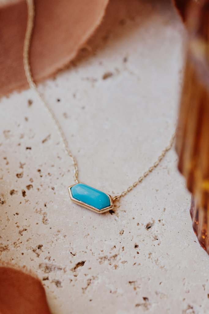 Sarah O Long Hexagon Turquoise Bezel Necklace