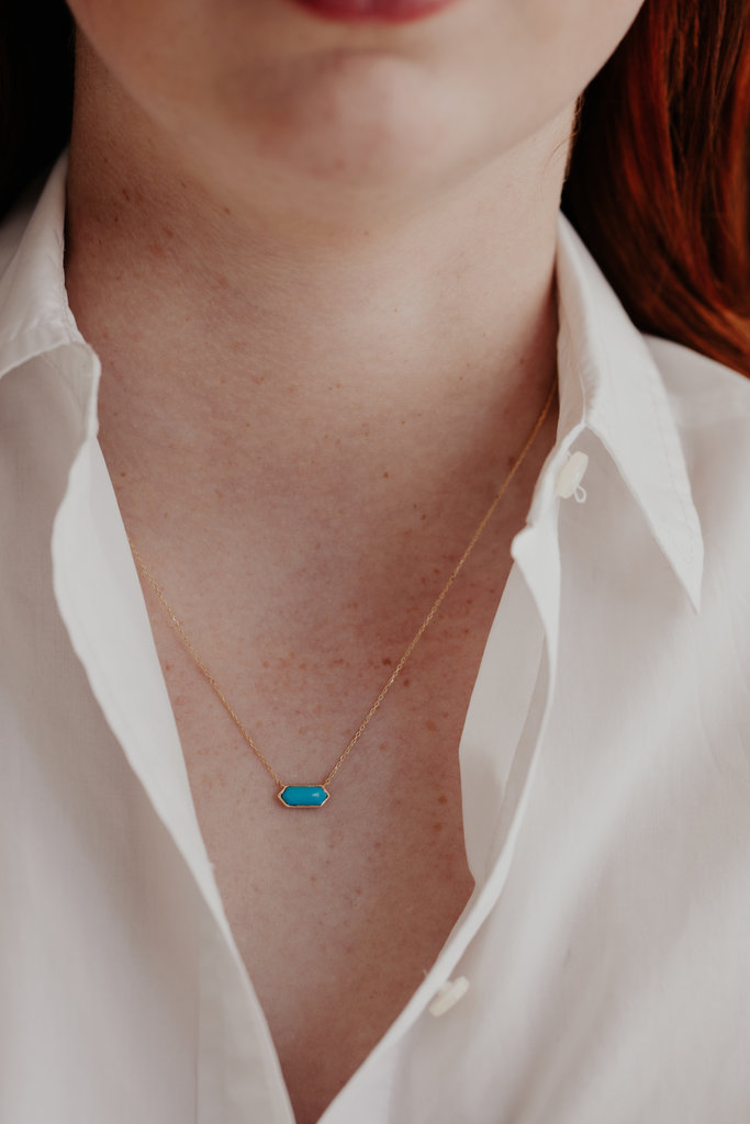 Sarah O Long Hexagon Turquoise Bezel Necklace