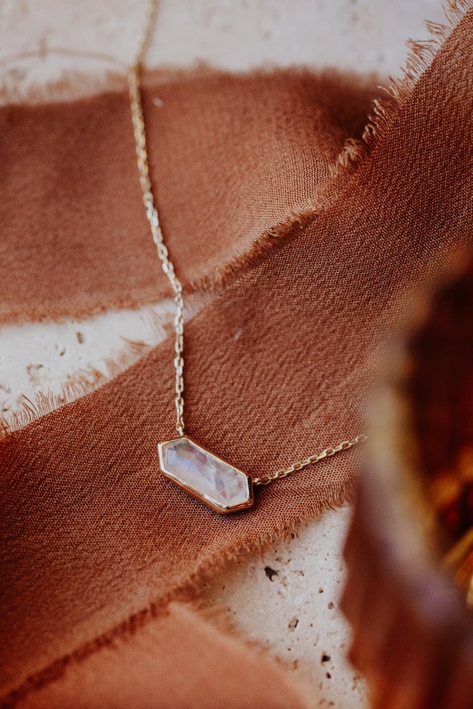 Sarah O Long Hexagon Moonstone Bezel Necklace