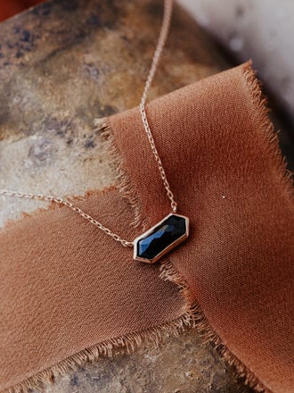 Long Hexagon Black Spinel with Iolite Dangle Necklace - Sarah O.