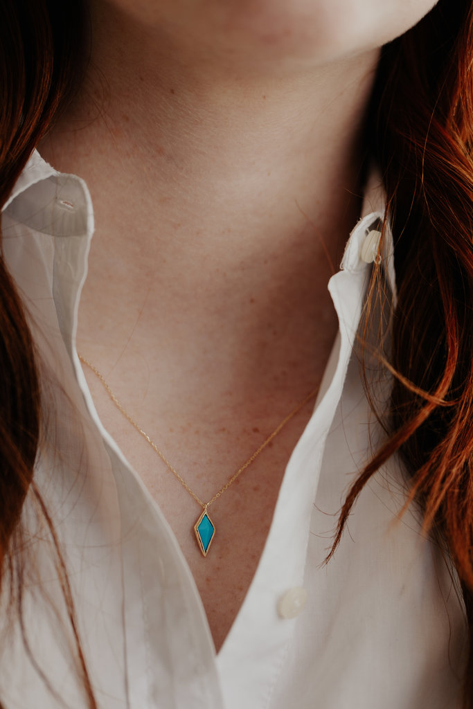 Sarah O Kite Turquoise Bezel Set Necklace 14kyg