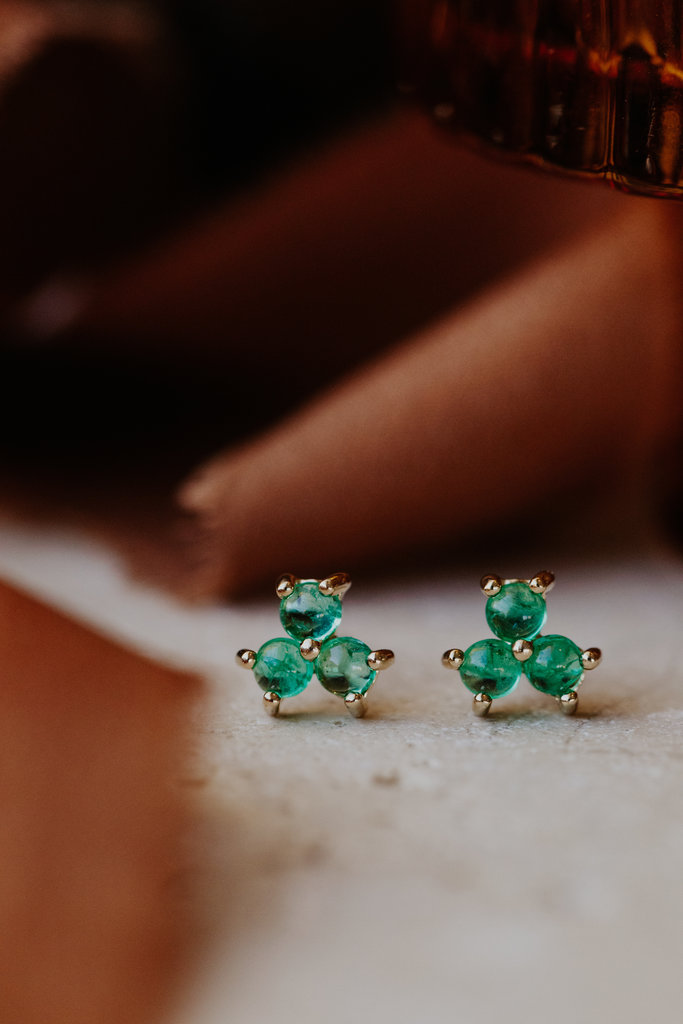 Sarah O 3 Round Emeralds Cluster Stud Earrings 14kyg