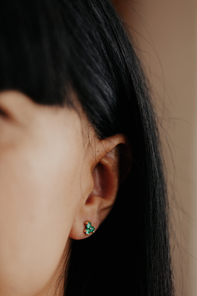 Sarah O 3 Round Emeralds Cluster Stud Earrings 14kyg