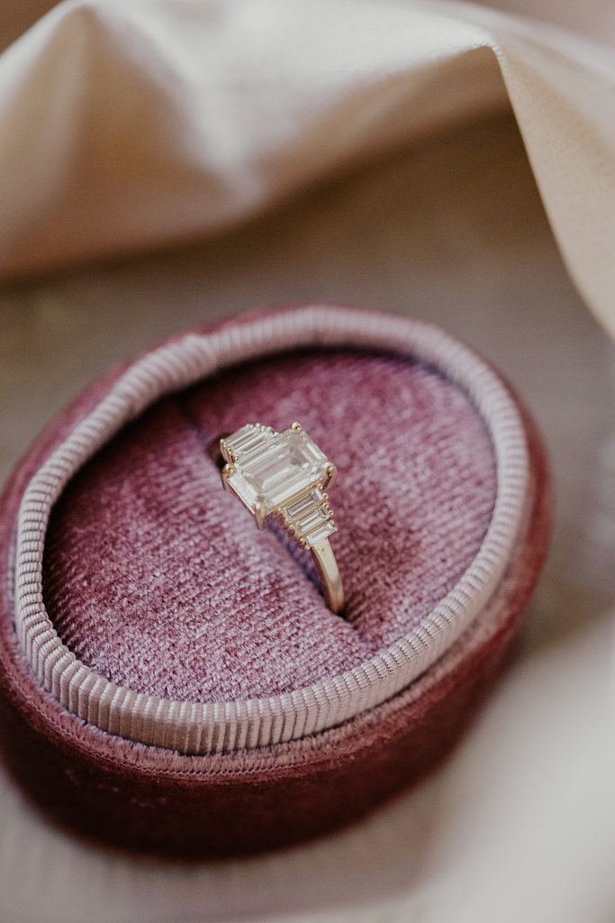 Sarah O The Jolee 1.55 ct Emerald Cut Champagne Diamond Side Stone Ring