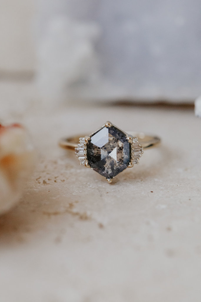 Sarah O The Rhea 1.87 ct Hexagon Galaxy Diamond Side Stone Ring