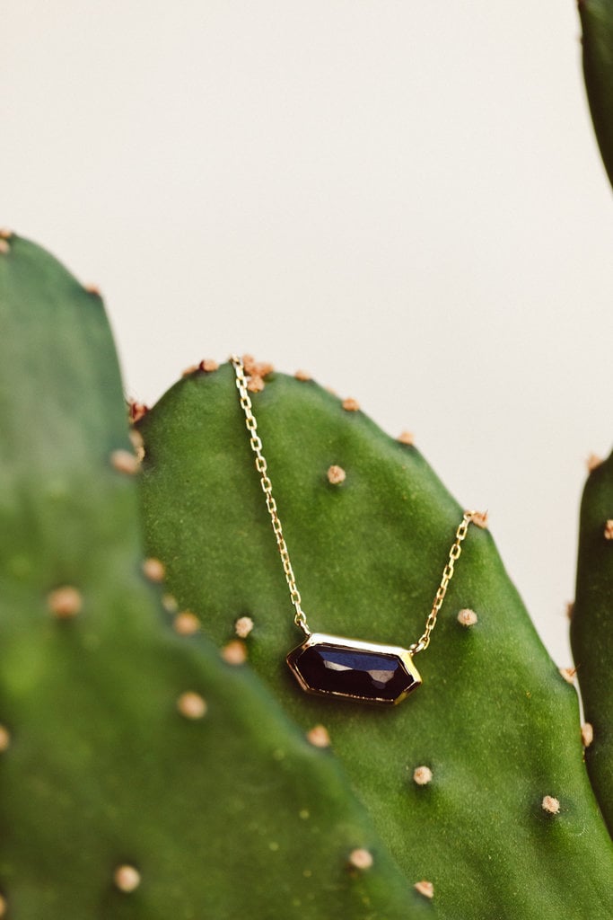 Sarah O Long Hexagon Black Spinel Bezel Necklace