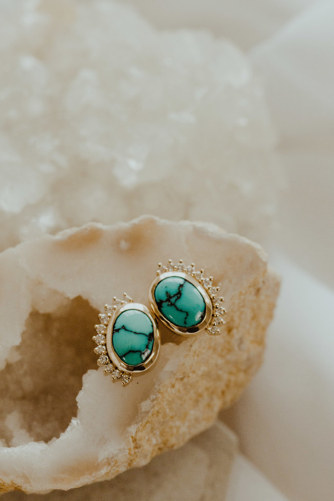 Sarah O The Miles 2.01 ct Oval Turquoise with Half Halo Stud Earrings