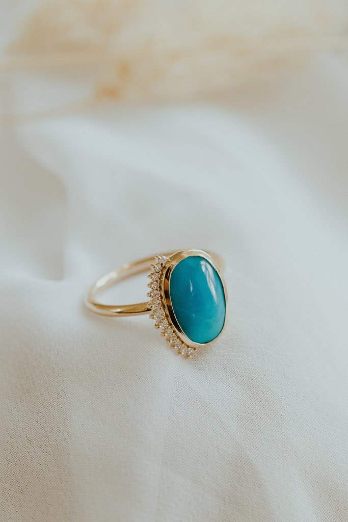 Sarah O The Vista Turquoise with Starburst Diamond Side Flare Ring