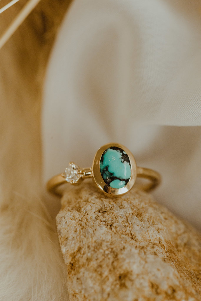 Sarah O The Crest Oval Turquoise with Diamond Accent Ring