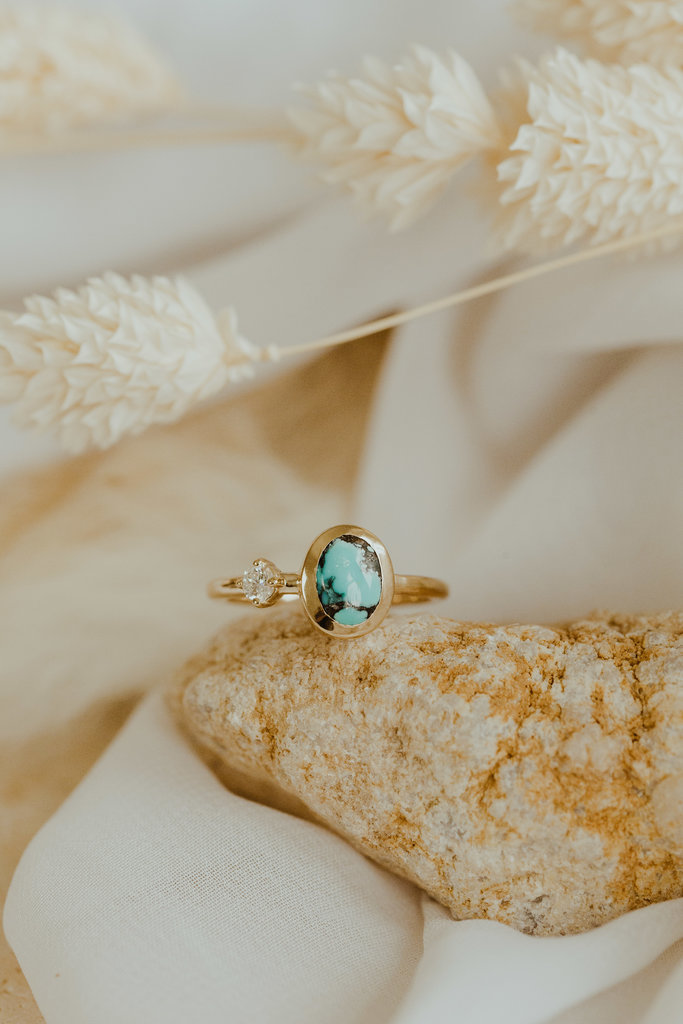 Sarah O The Crest Oval Turquoise with Diamond Accent Ring
