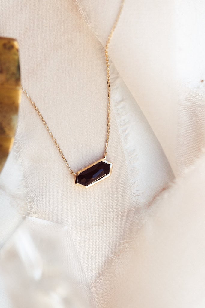 Sarah O Long Hexagon Black Spinel Bezel Necklace