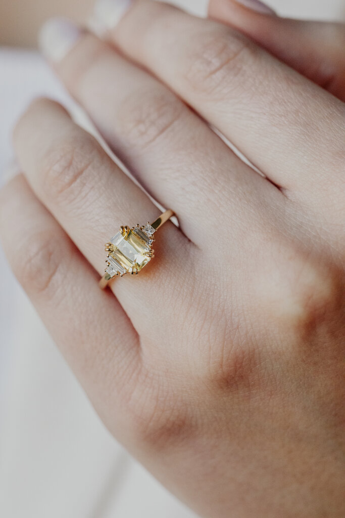 Sarah O The Caspian 1.62 ct Emerald Cut Yellow Sapphire Ring