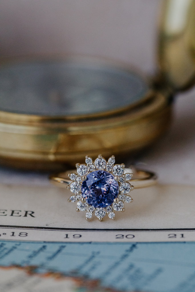 Sarah O The Seine 1.37 ct Deep Pink Purple Round Sapphire Ring