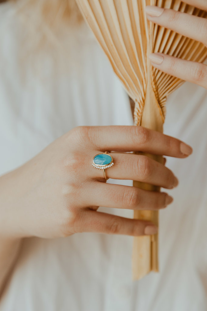 Sarah O The Vista Turquoise with Starburst Diamond Side Flare Ring