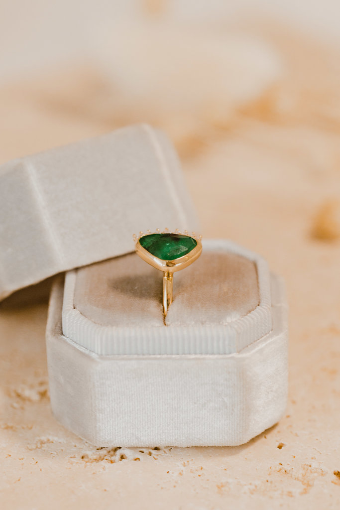 Sarah O The Vista 1.56 ct Organic Emerald with Side Flare Ring