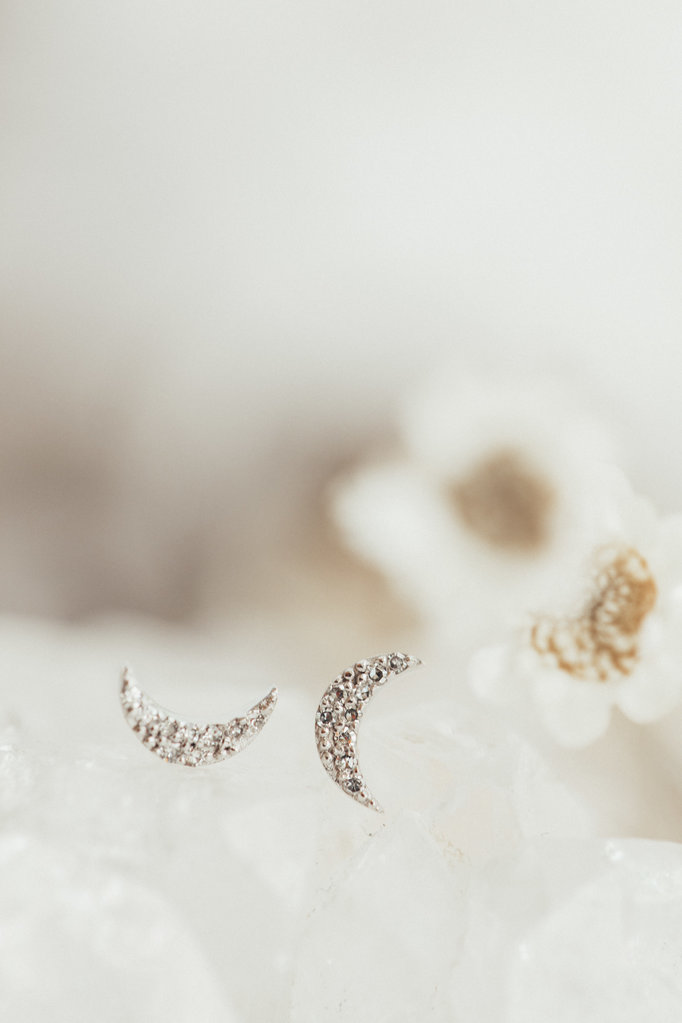 Sarah O .04 ct Pave Tiny Moon Stud Earrings