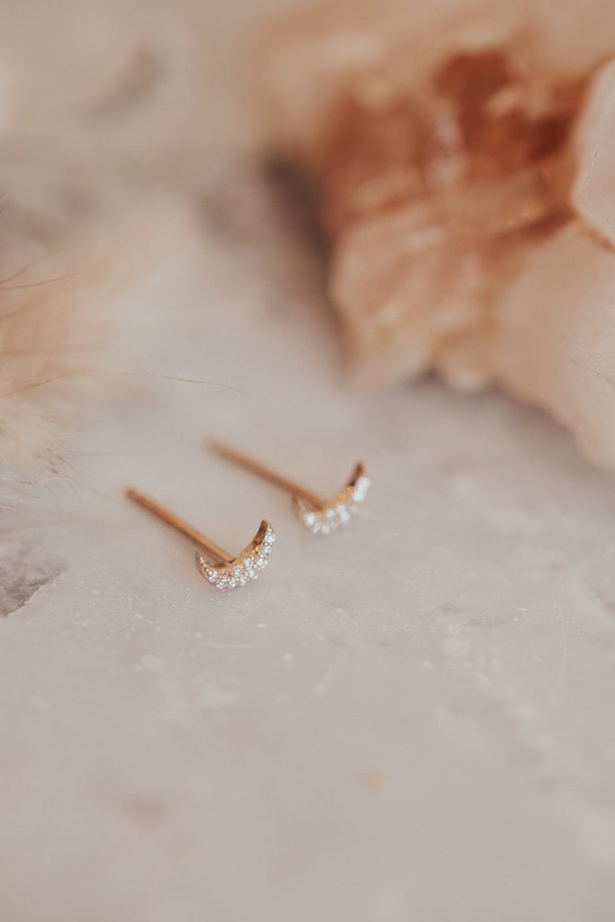 Sarah O .04 ct Pave Tiny Moon Stud Earrings