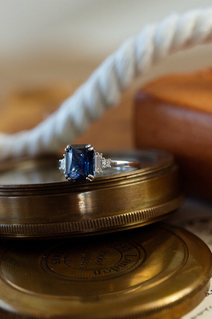Sarah O The Caspian 3.07 ct Radiant Blue Sapphire Ring