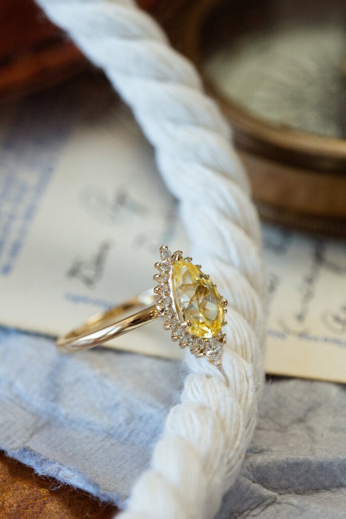 Sarah O The Victoria 1.83 ct Pear Yellow Sapphire & Diamond Halo Ring