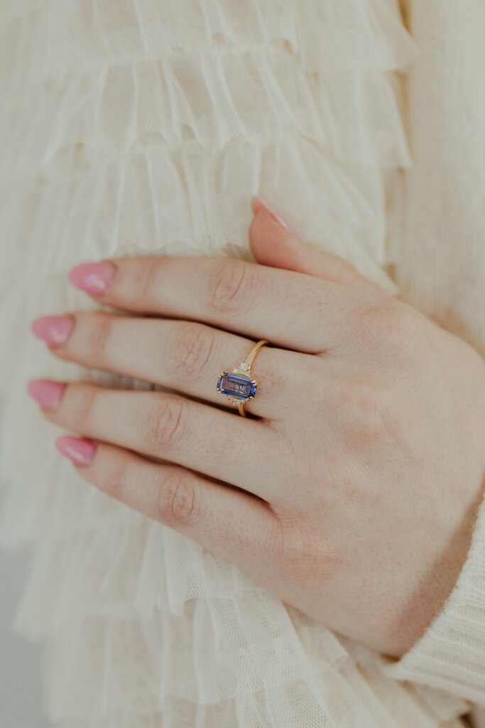 Sarah O The Caspian 2.06 ct Emerald Cut Blue Sapphire Ring