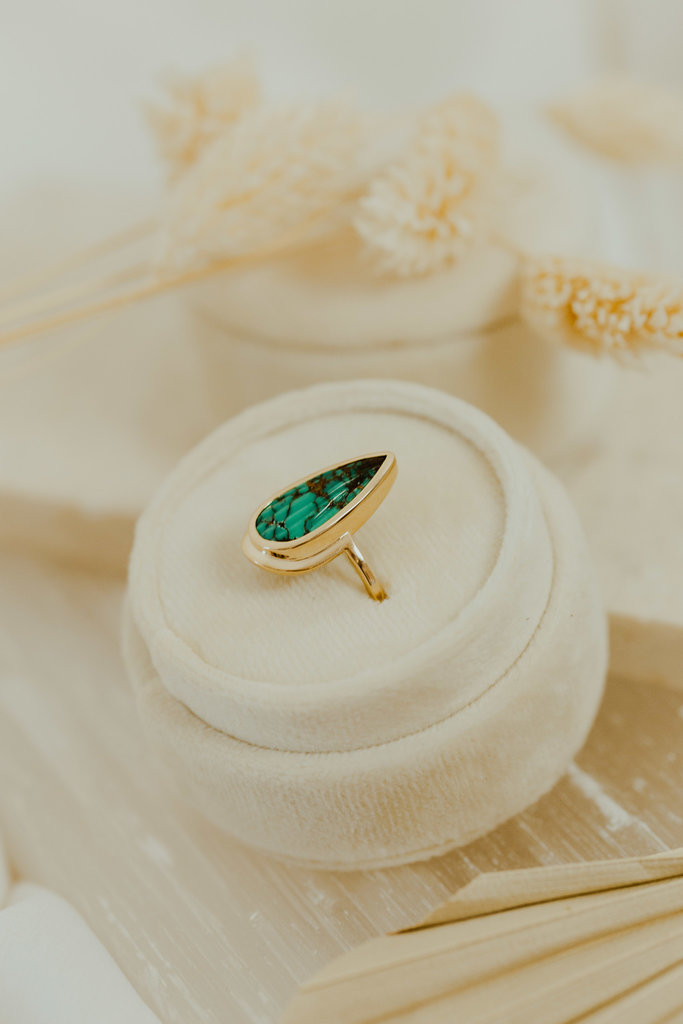 Sarah O The Pike Large Pear Carved Turquoise Bezel Arch Ring