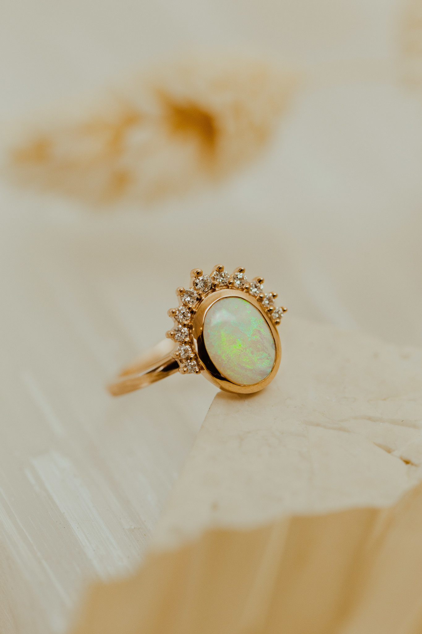 The Miles 1.34 ct Oval Opal Half Halo Ring