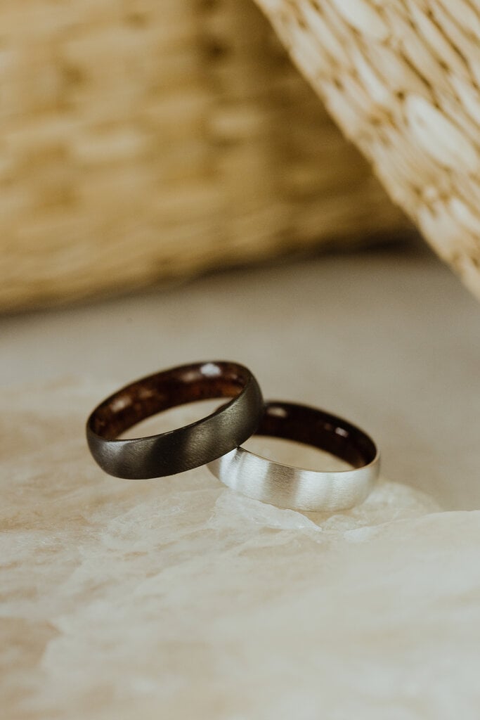 Sarah O The Devon Zirconium Wood Lined Band