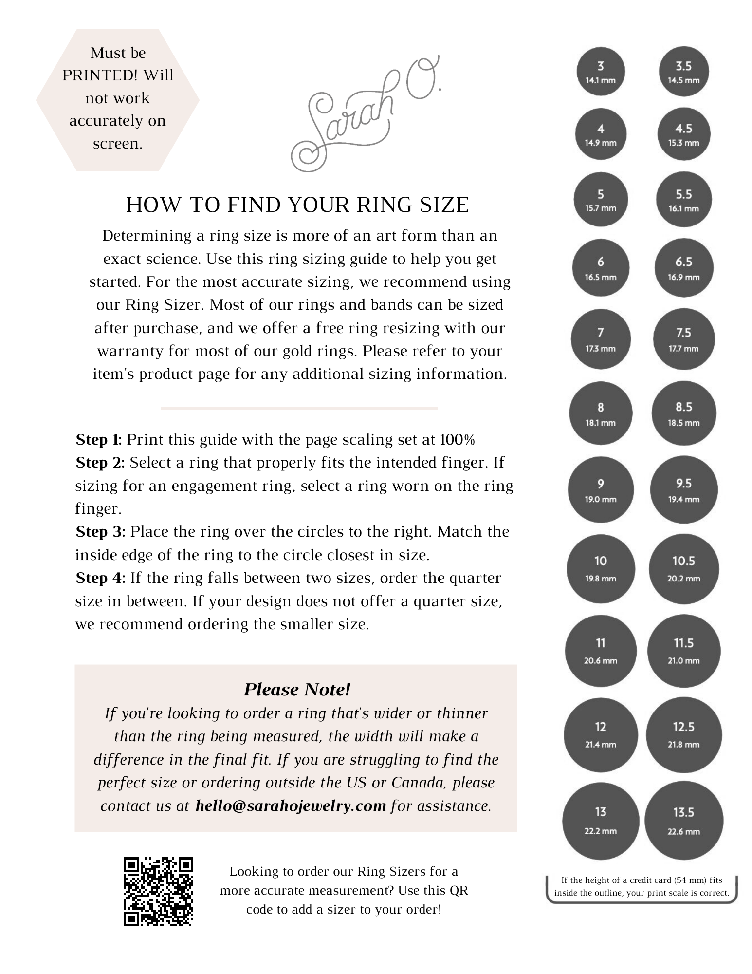 Ring sizing guide