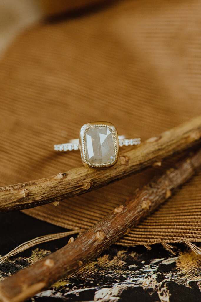 Sarah O The Lyell 1.97 ct Long Cushion Rustic Diamond Ring