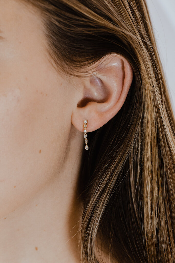 Sarah O .31 ct Round & One Pear Dangle Diamond Earrings
