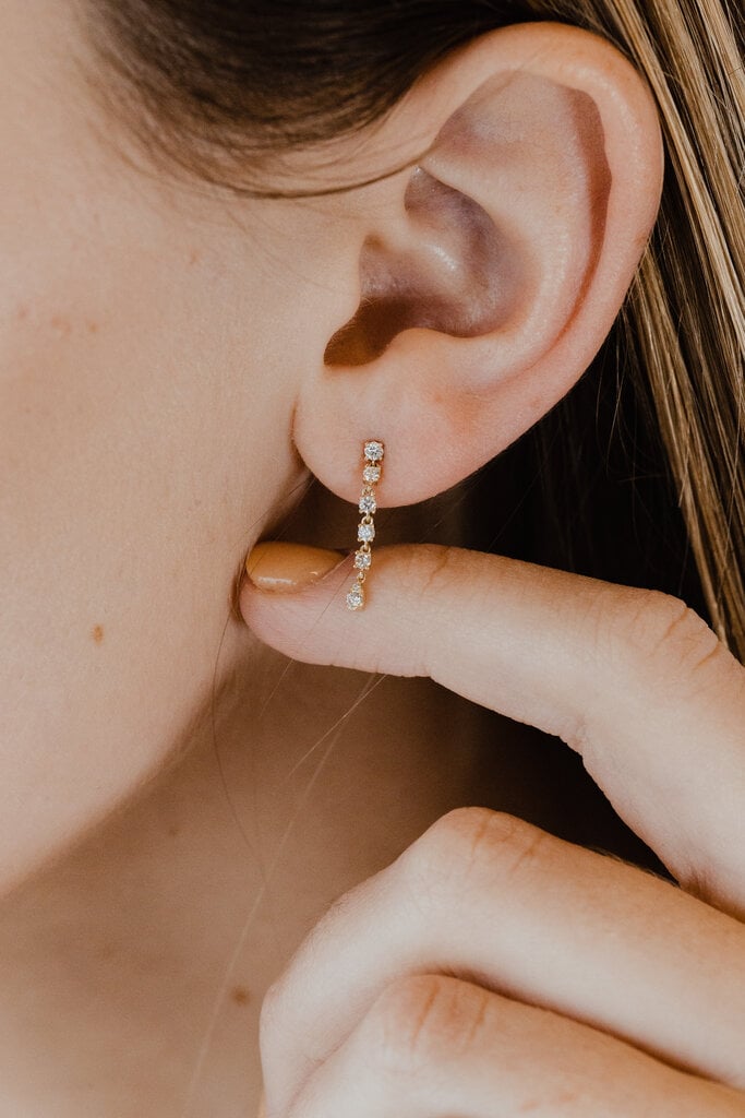 Sarah O .31 ct Round & One Pear Dangle Diamond Earrings