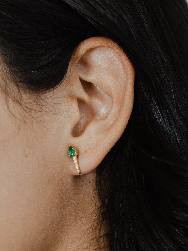 25 ct Baguette Emerald with .03 ct Diamond Stud Earrings 14kyg - Sarah O.