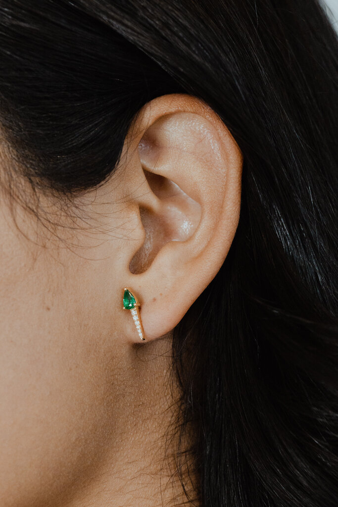 Sarah O .37 ct Pear Emerald with .06 ct Dagger Diamond Studs