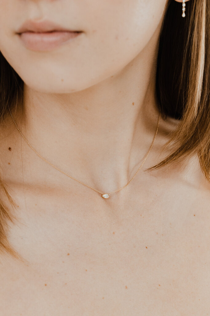 Sarah O .15 ct Pear Bezel Set Diamond Necklace