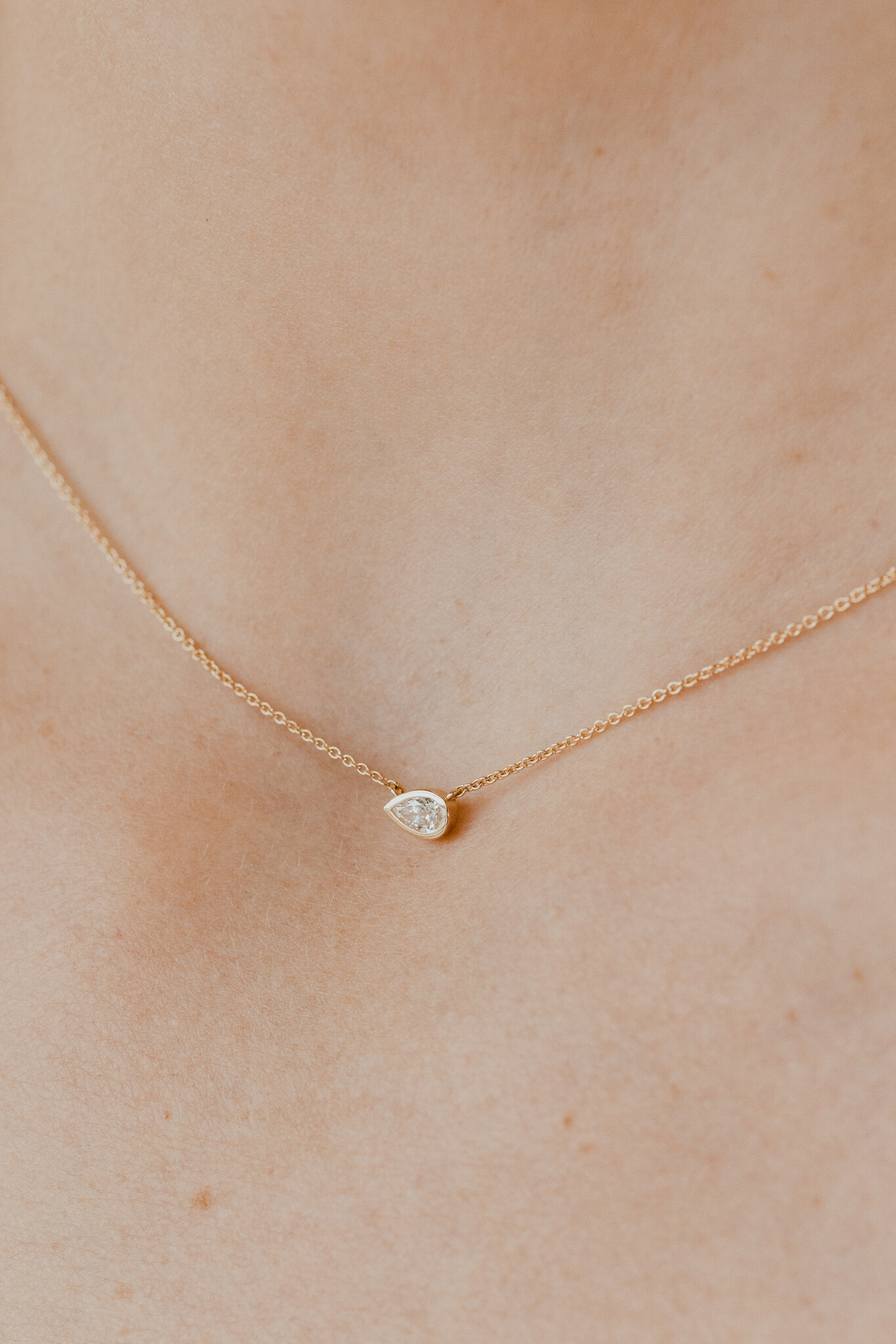 Bezel Set Round Diamond Solitaire Necklace Pendant, Gold Or