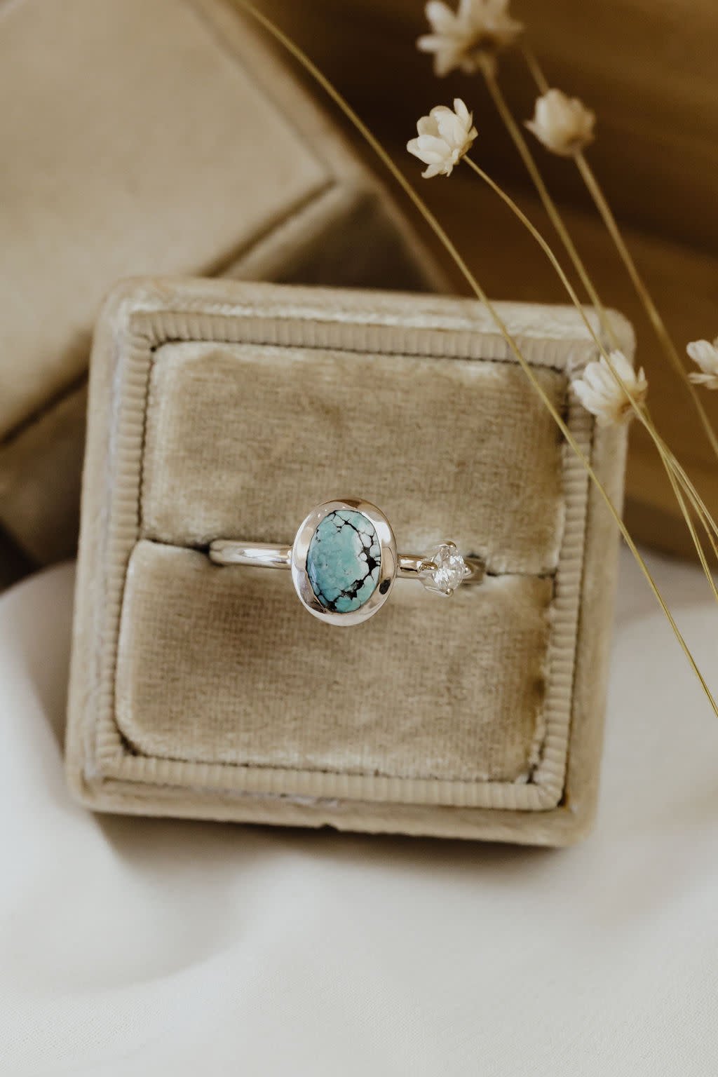 The Aspen 2.14 ct Organic Oval Turquoise with Side Diamonds Ring - Sarah O.