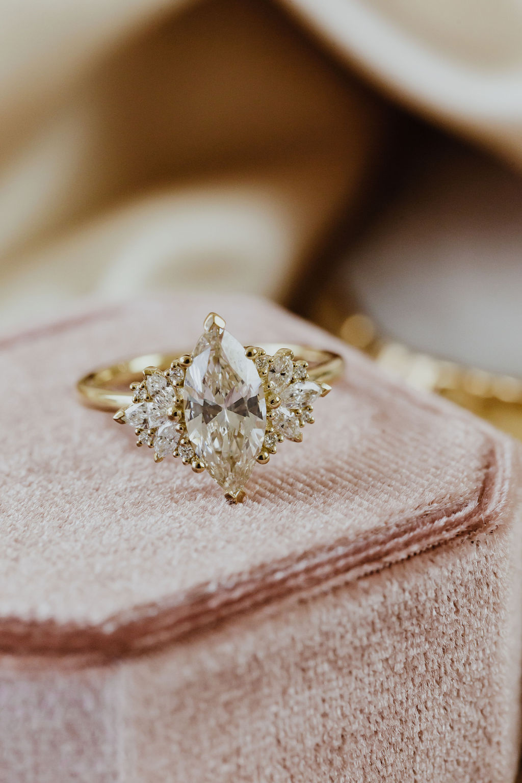 Gold ring sales marquise diamond
