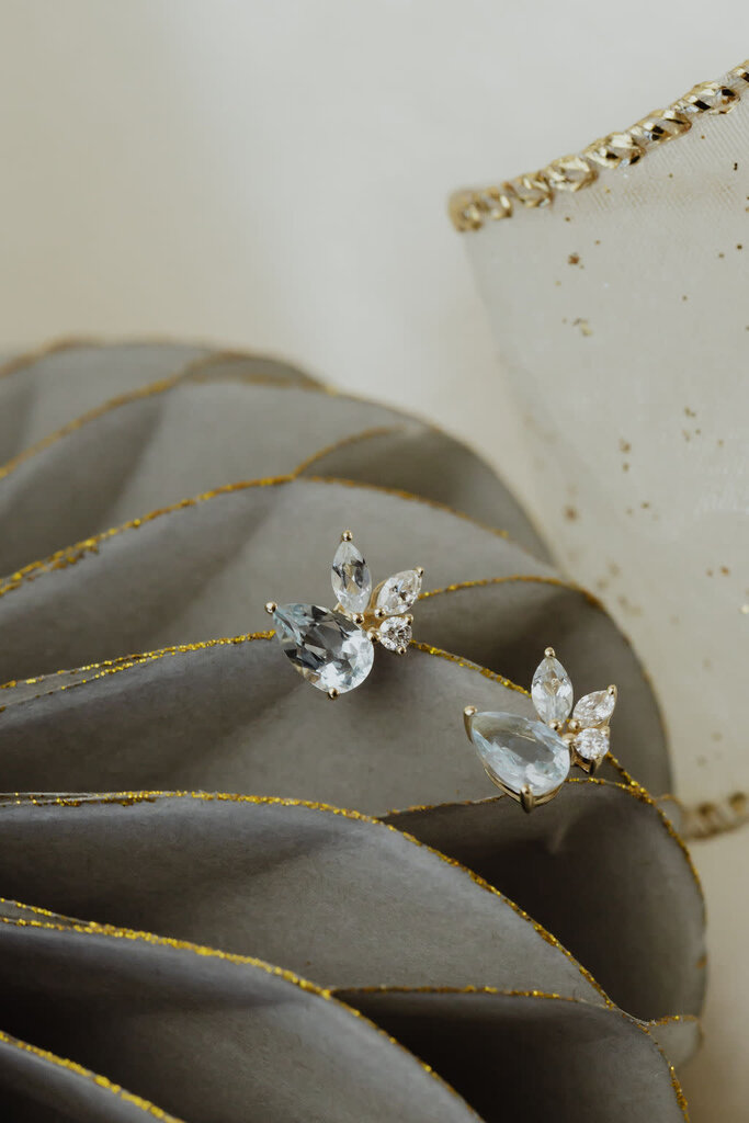 Sarah O .82 ct Pear and Marquise Aquamarine with .12 ct Diamonds Stud Earrings