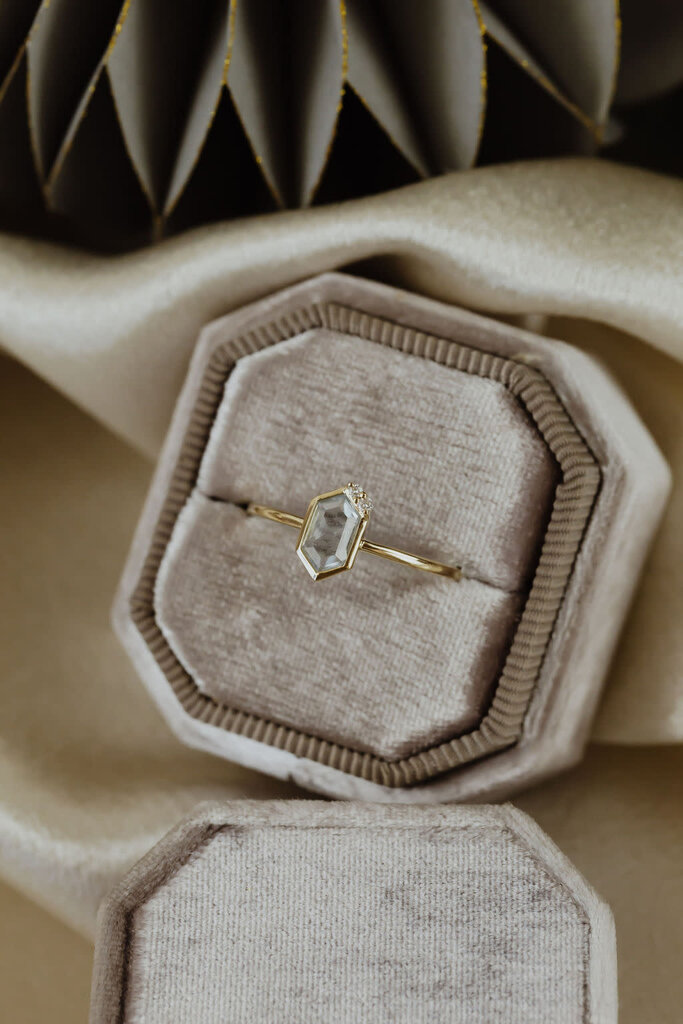 Sarah O .40 ct Hexagon Aquamarine with .01 ct Diamond Accent Ring