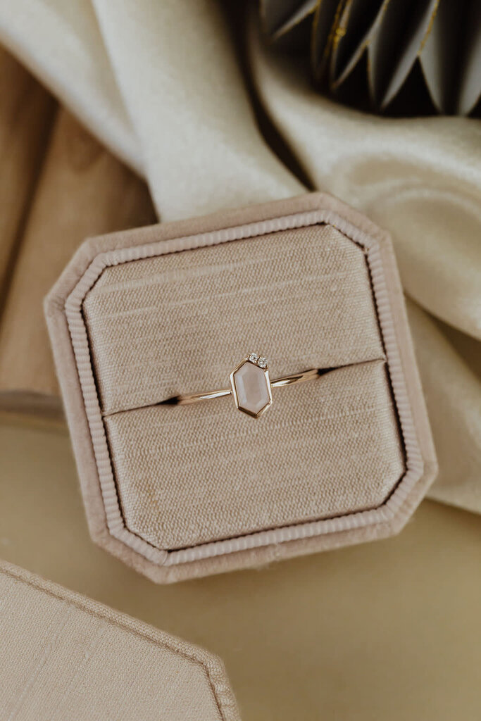 Sarah O .40 ct Hexagon Rose Quartz with a .01 ct Diamond Accent Ring